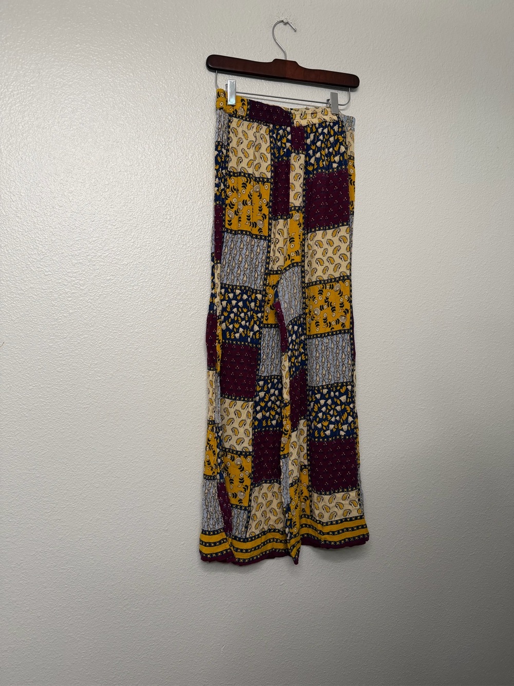 EARTHBOUND  Patchwork Wide-Leg Pants - Yellow & Burgundy SZ L